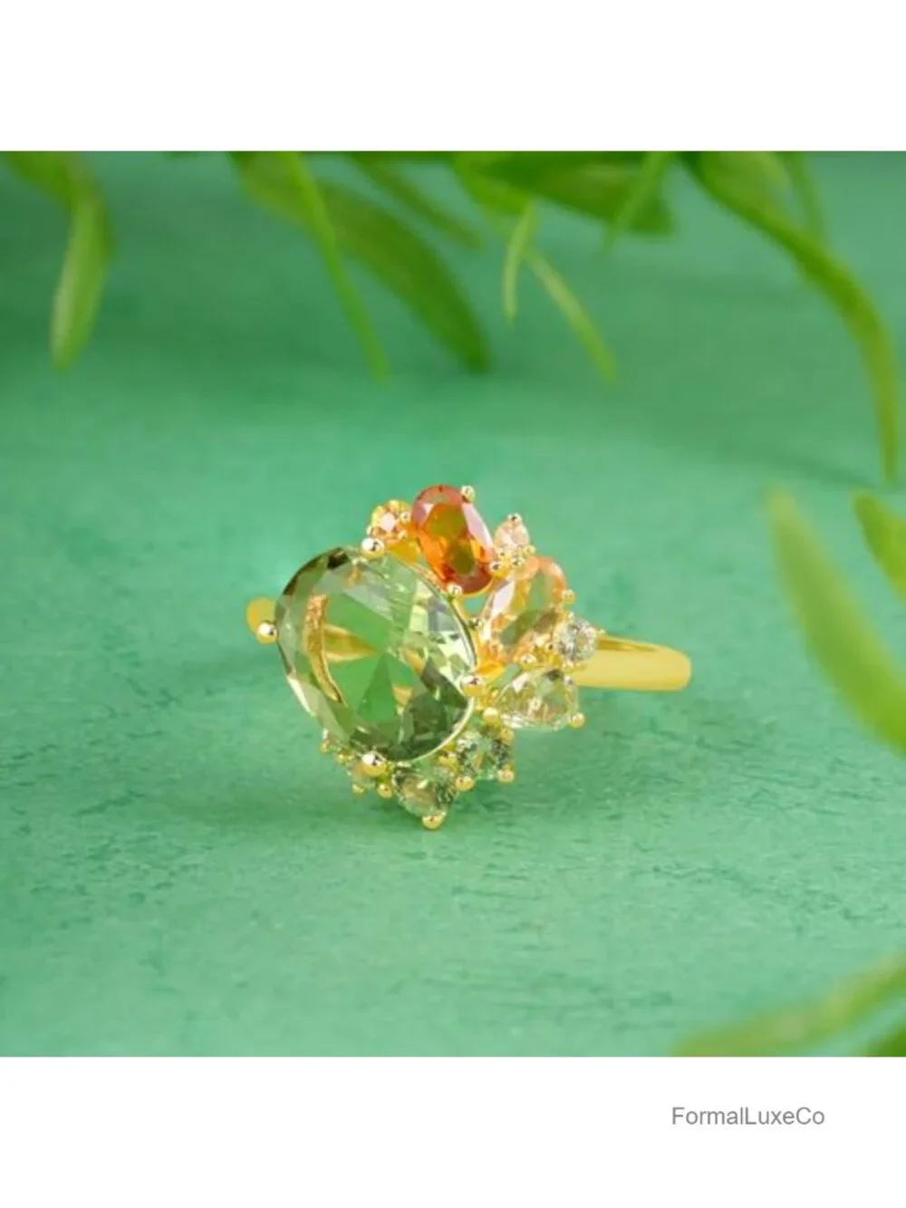 925 Sterling Silver Cluster Gemstone Statement Ring Women Art Deco Party